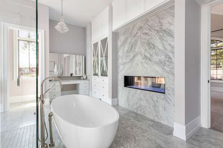 Custom home builders with luxury home and elegant bathroom